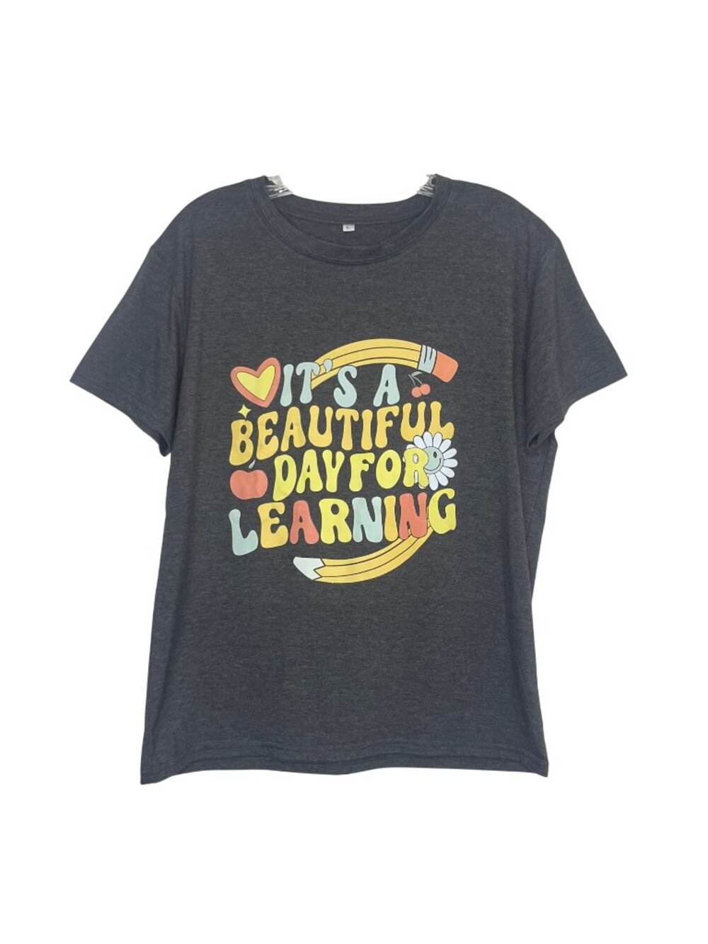 Graphic Tshirt Its A Beautiful Day For Learning Womens Large Gray